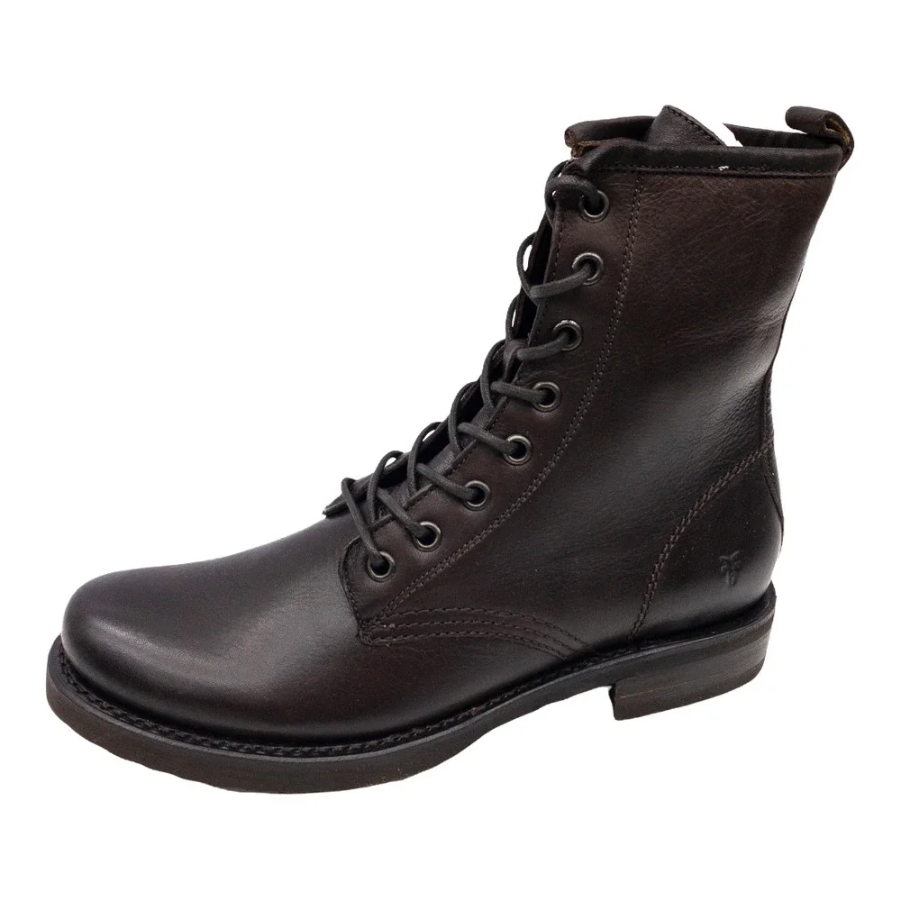 Frye Dark Brown Veronica Leather Lace Up Heeled Combat Boots 7.5 - Picture 2 of 12